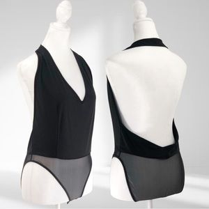 2000s Victoria's Secret Black Halter Neck Open Back Bodysuit Y2K